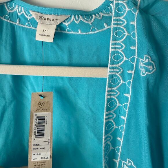 Ariat Misty Kimono Maui Blue Open Front Embroidered Cardigan S/P NWT - Picture 4 of 10